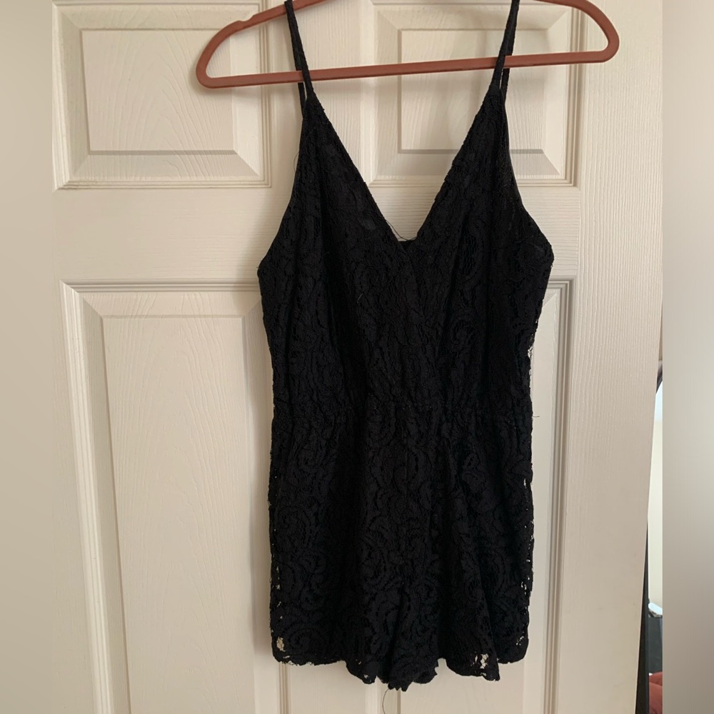 Black floral lace romper